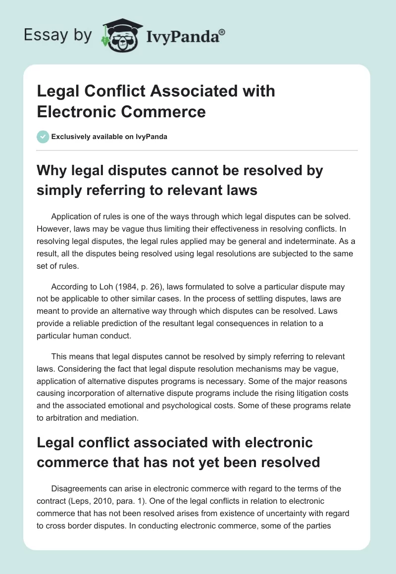 Legal Conflict Associated With Electronic Commerce. Page 1