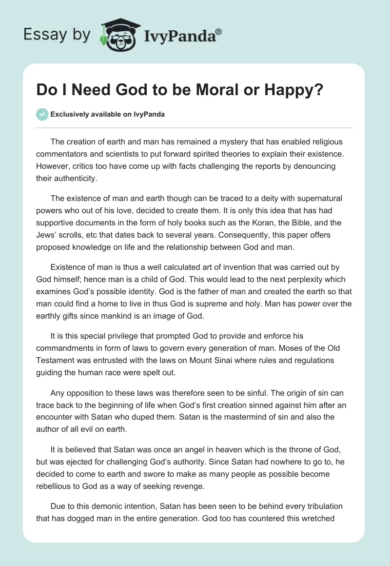 Do I Need God to be Moral or Happy?. Page 1