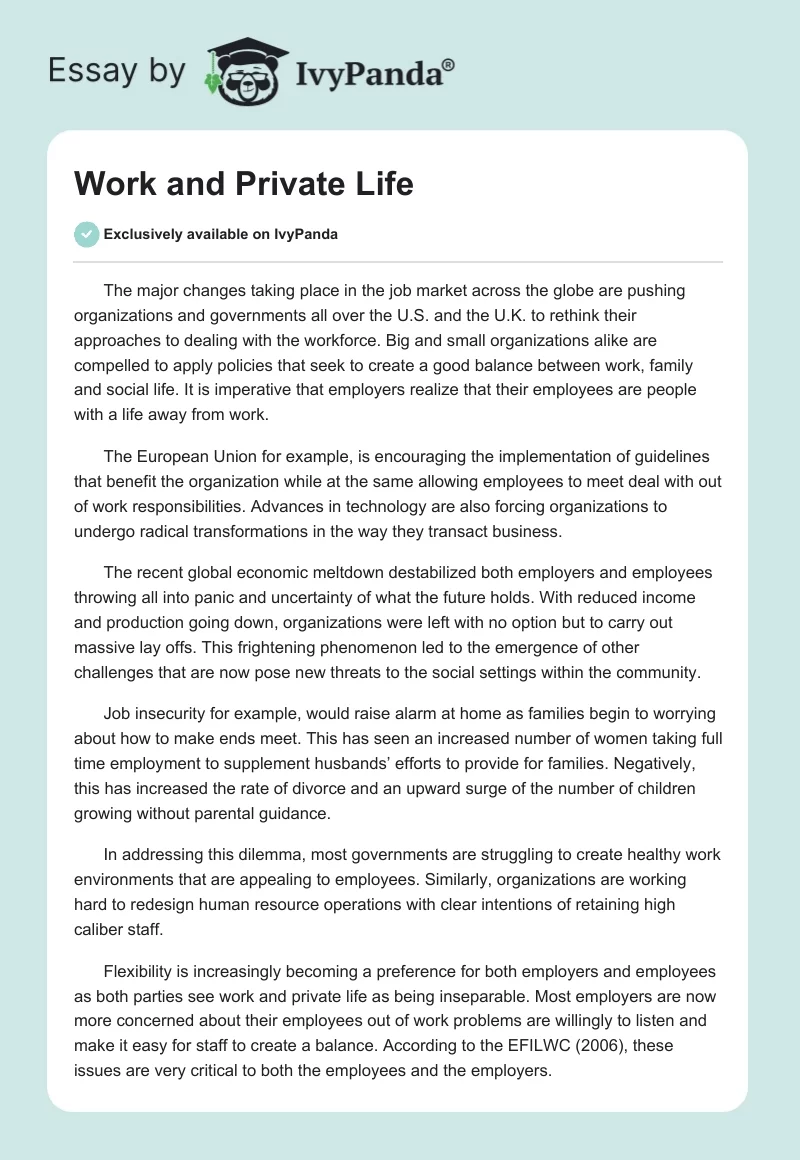 Work and Private Life. Page 1