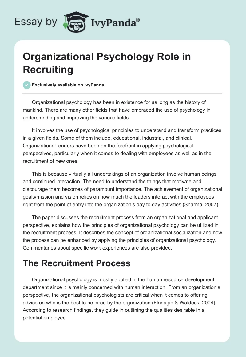 Organizational Psychology Role in Recruiting. Page 1