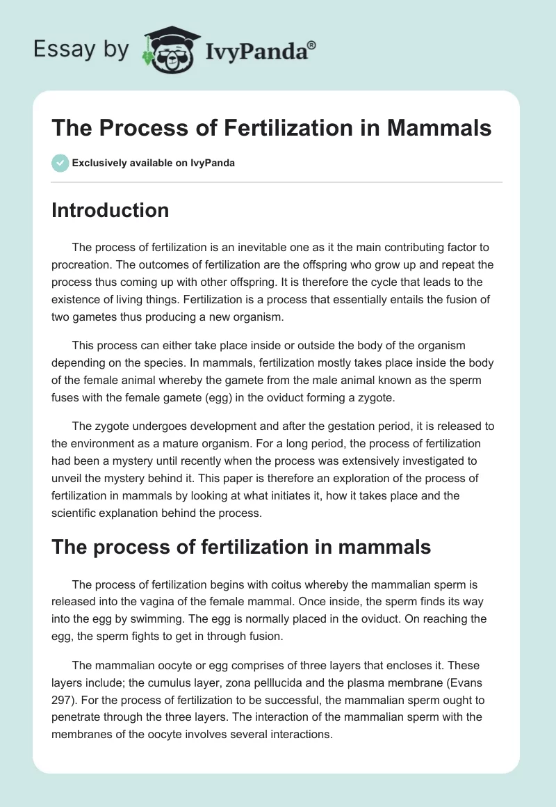 The Process of Fertilization in Mammals. Page 1