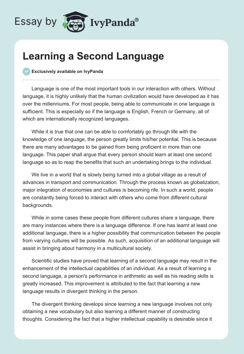 Learning a Second Language. Page 1