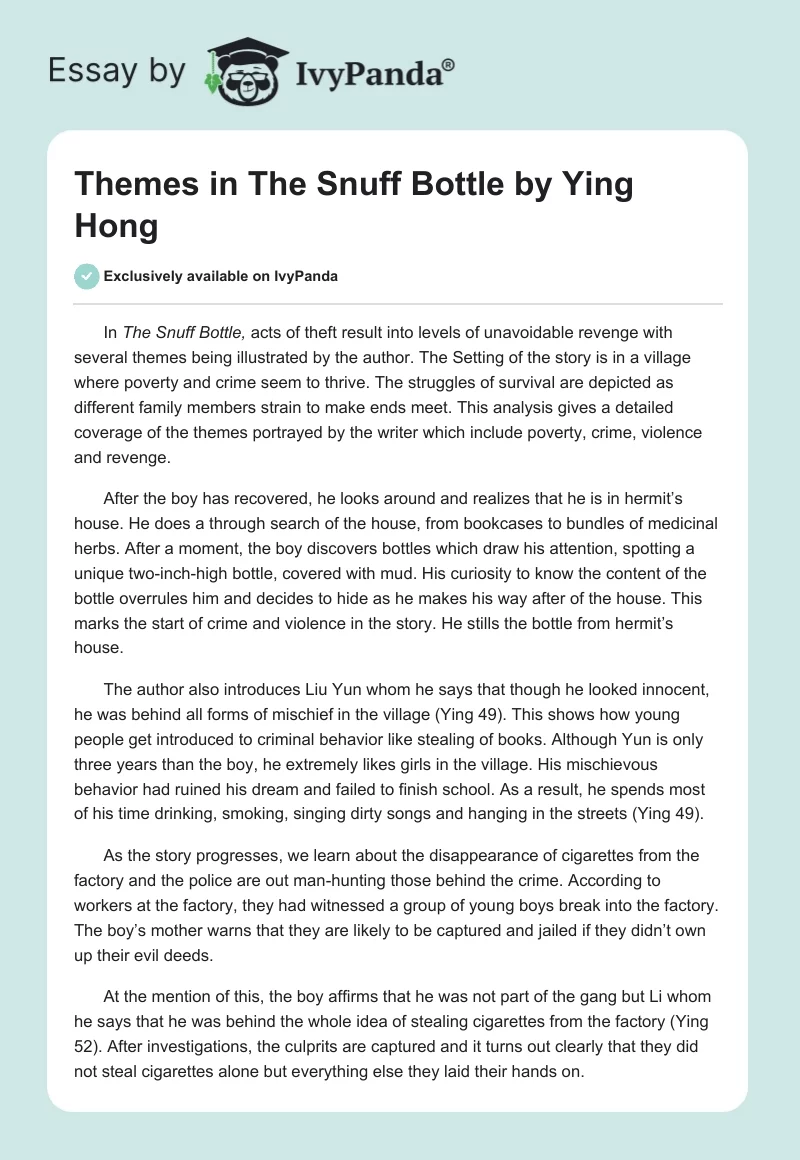 Themes in "The Snuff Bottle" by Ying Hong. Page 1