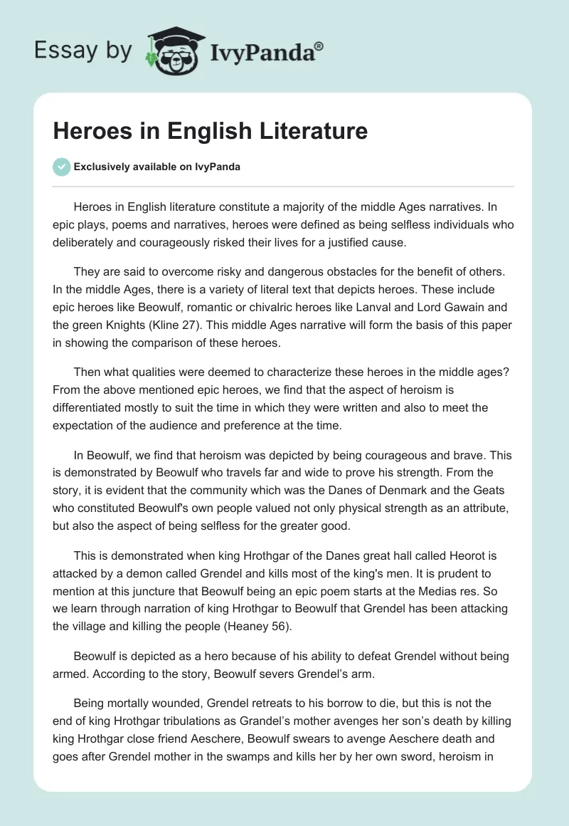 Heroes in English Literature. Page 1