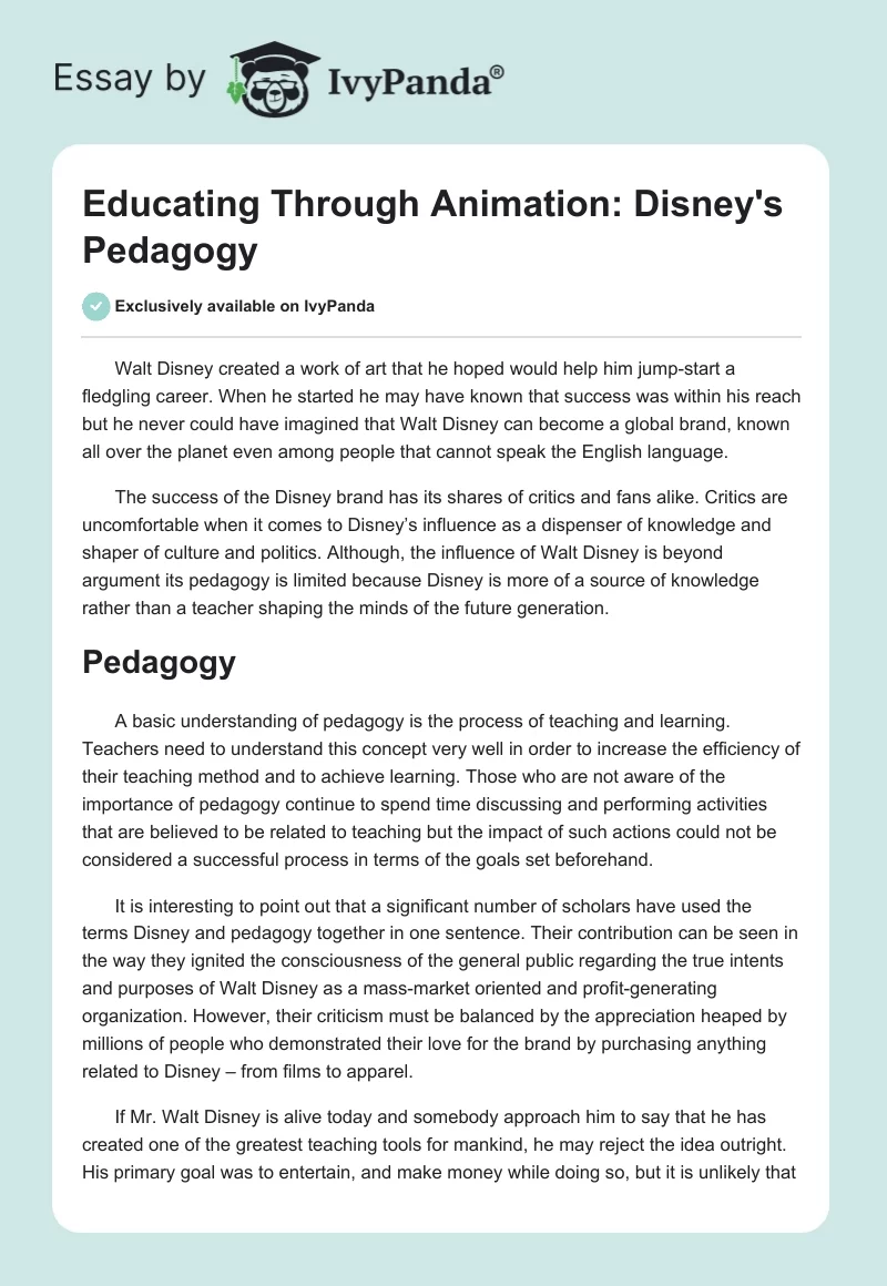 Educating Through Animation: Disney's Pedagogy. Page 1