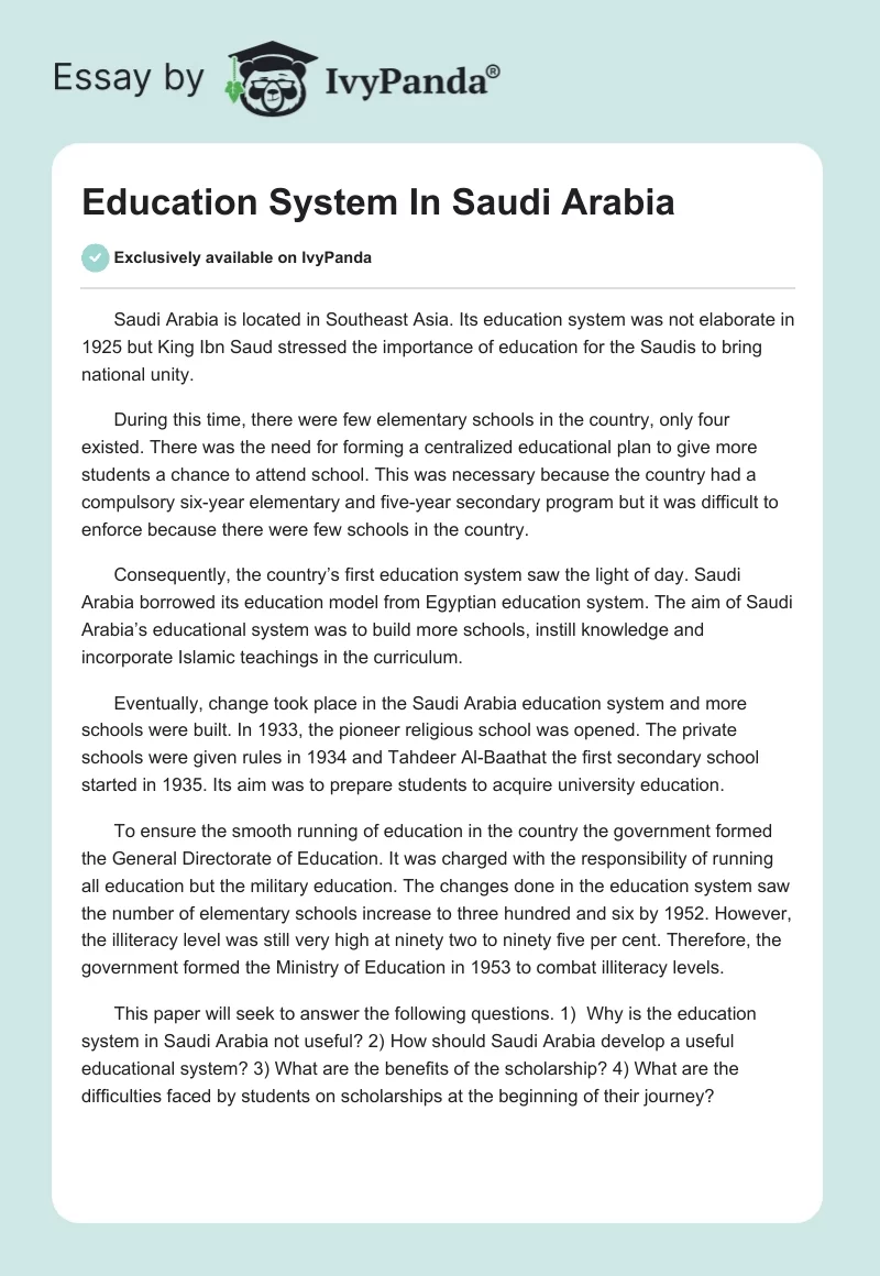 Education System In Saudi Arabia. Page 1