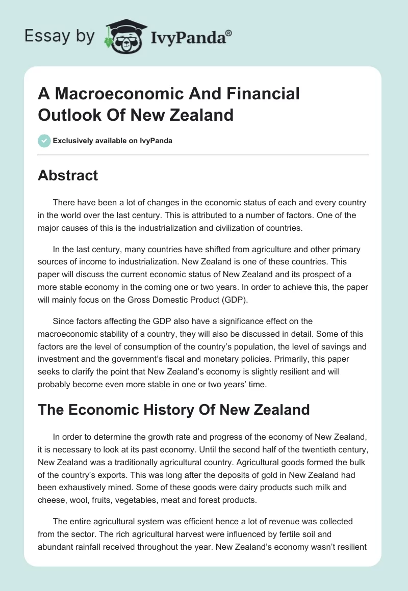 A Macroeconomic And Financial Outlook Of New Zealand. Page 1