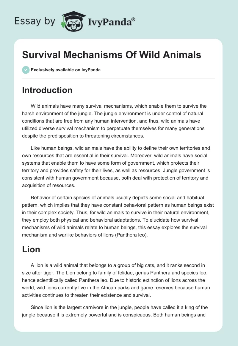 Survival Mechanisms Of Wild Animals. Page 1