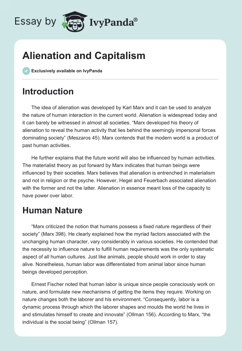 Alienation and Capitalism. Page 1