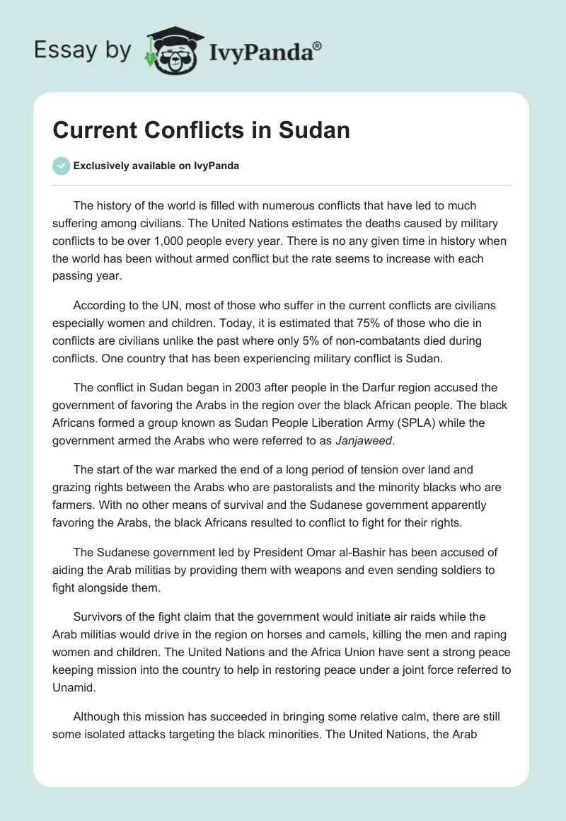 Current Conflicts in Sudan. Page 1