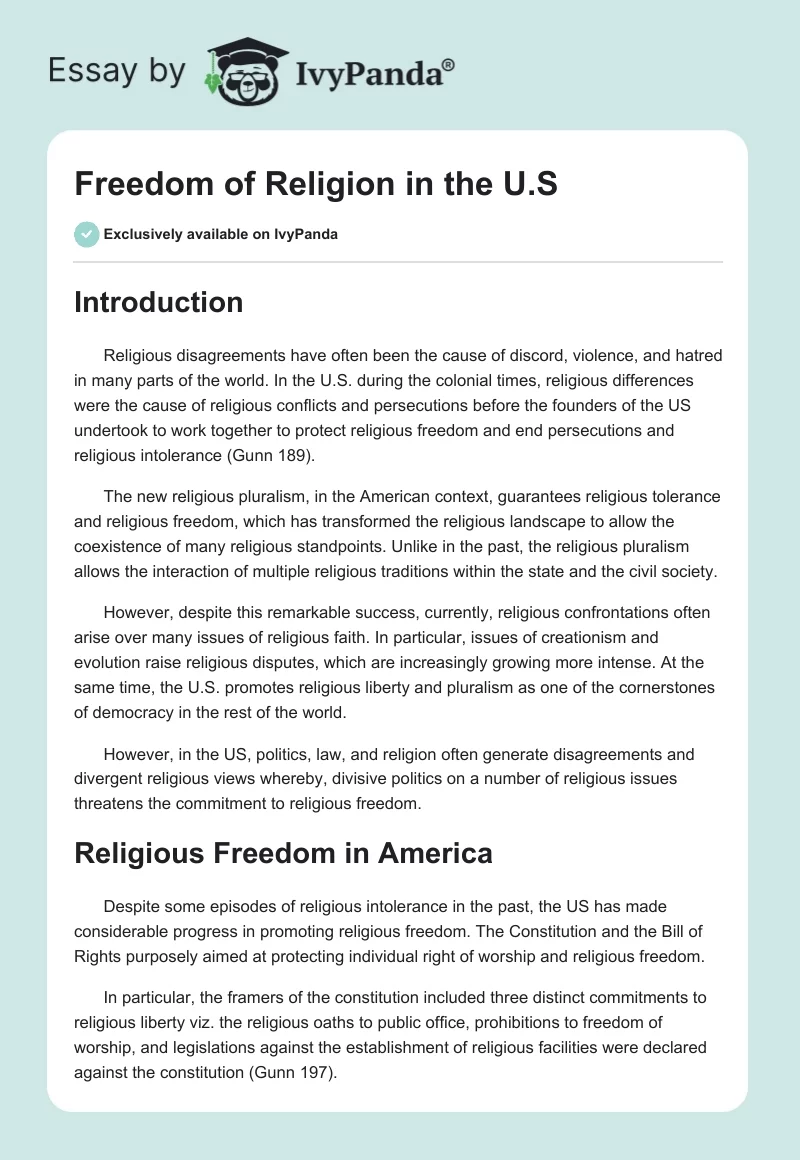 Freedom of Religion in the U.S. Page 1