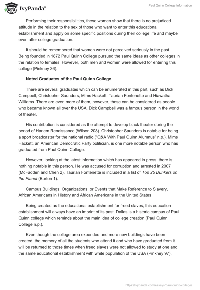 Paul Quinn College Information. Page 3