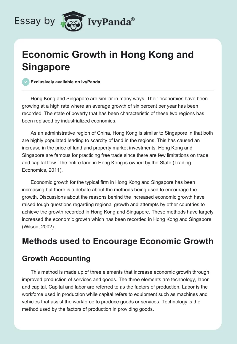 Economic Growth in Hong Kong and Singapore. Page 1