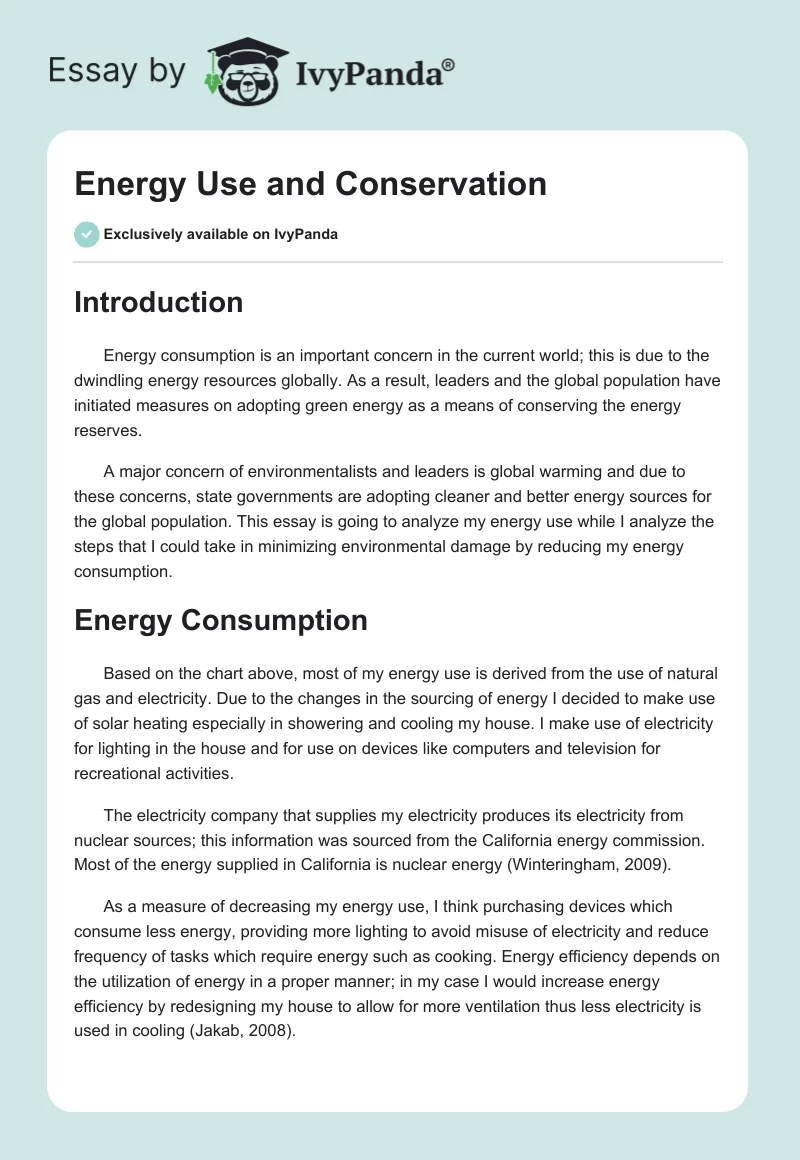 Energy Use and Conservation. Page 1