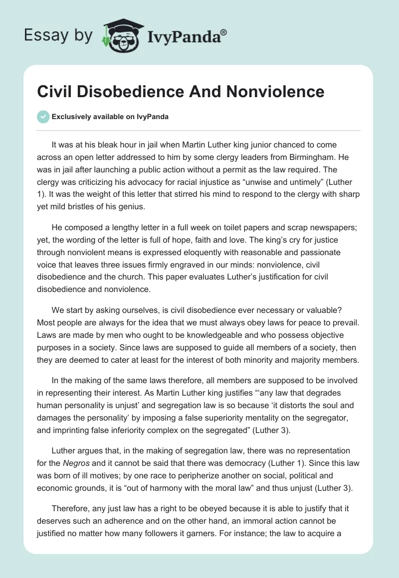 Civil Disobedience And Nonviolence. Page 1