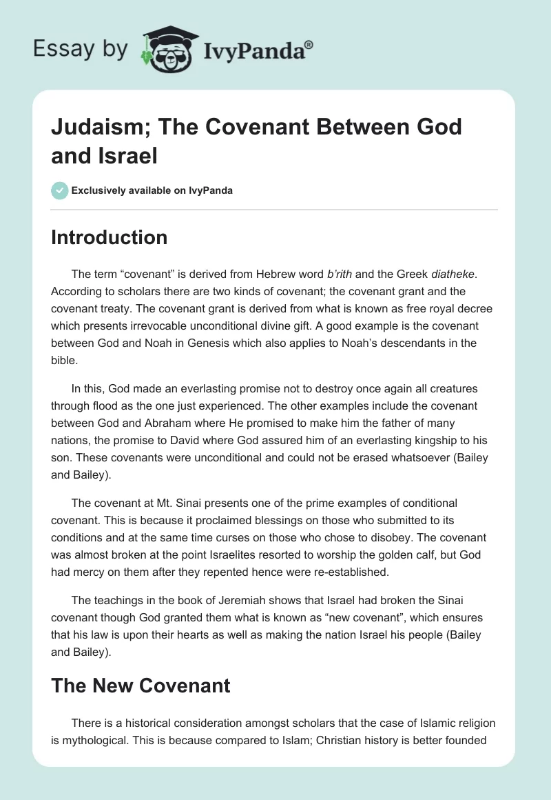 Judaism; The Covenant Between God and Israel. Page 1
