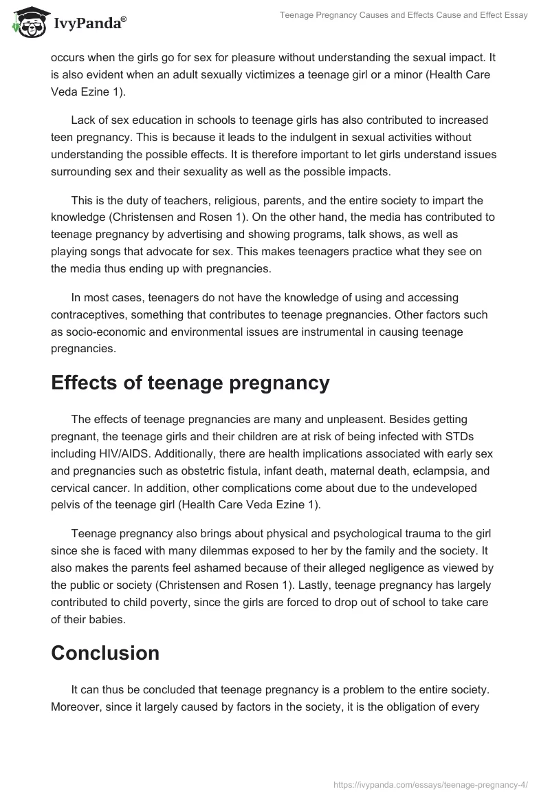 Teenage Pregnancy Causes and Effects. Page 2