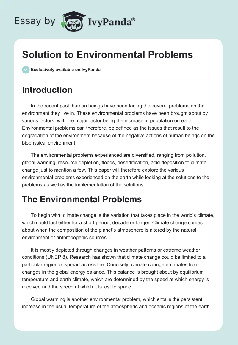 Solution to Environmental Problems. Page 1