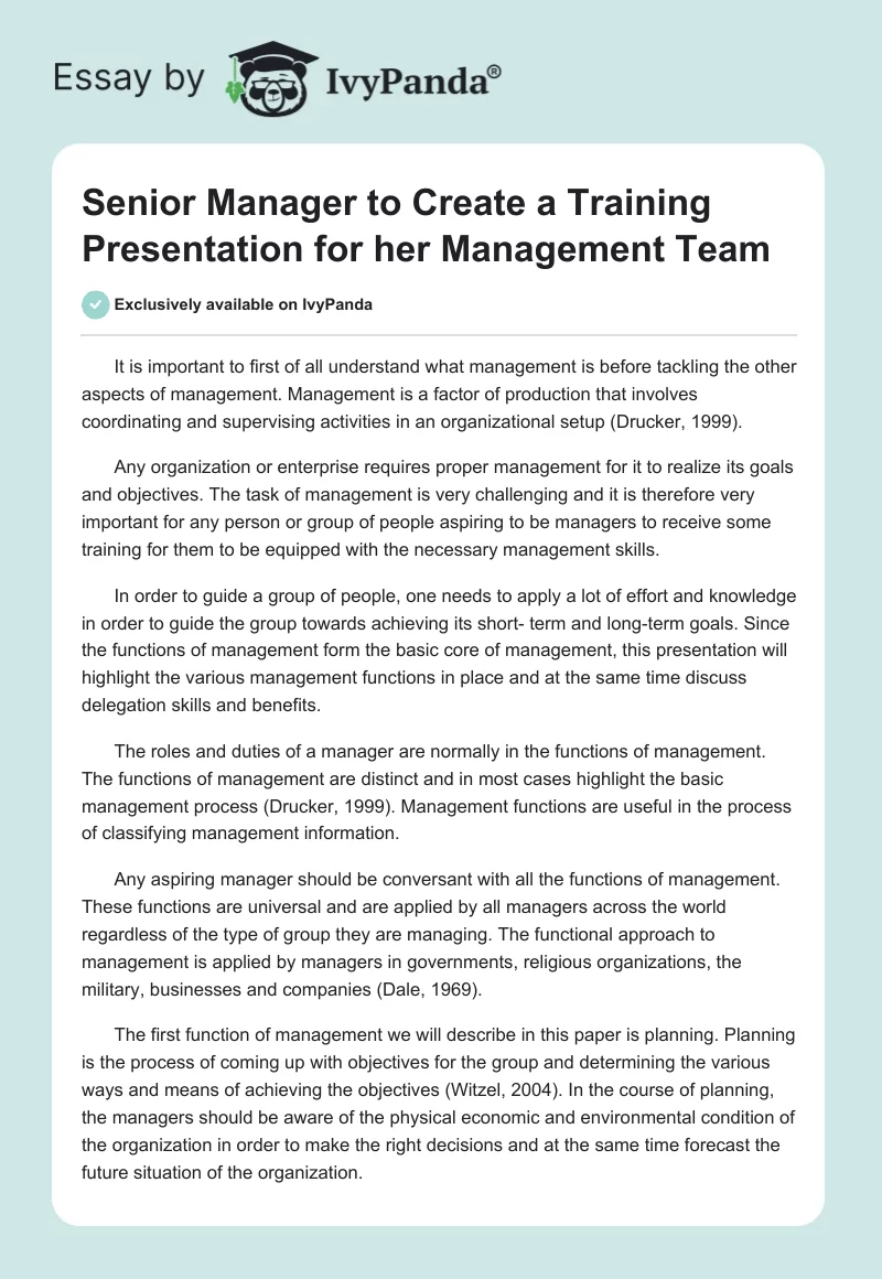 Senior Manager to Create a Training Presentation for her Management Team. Page 1