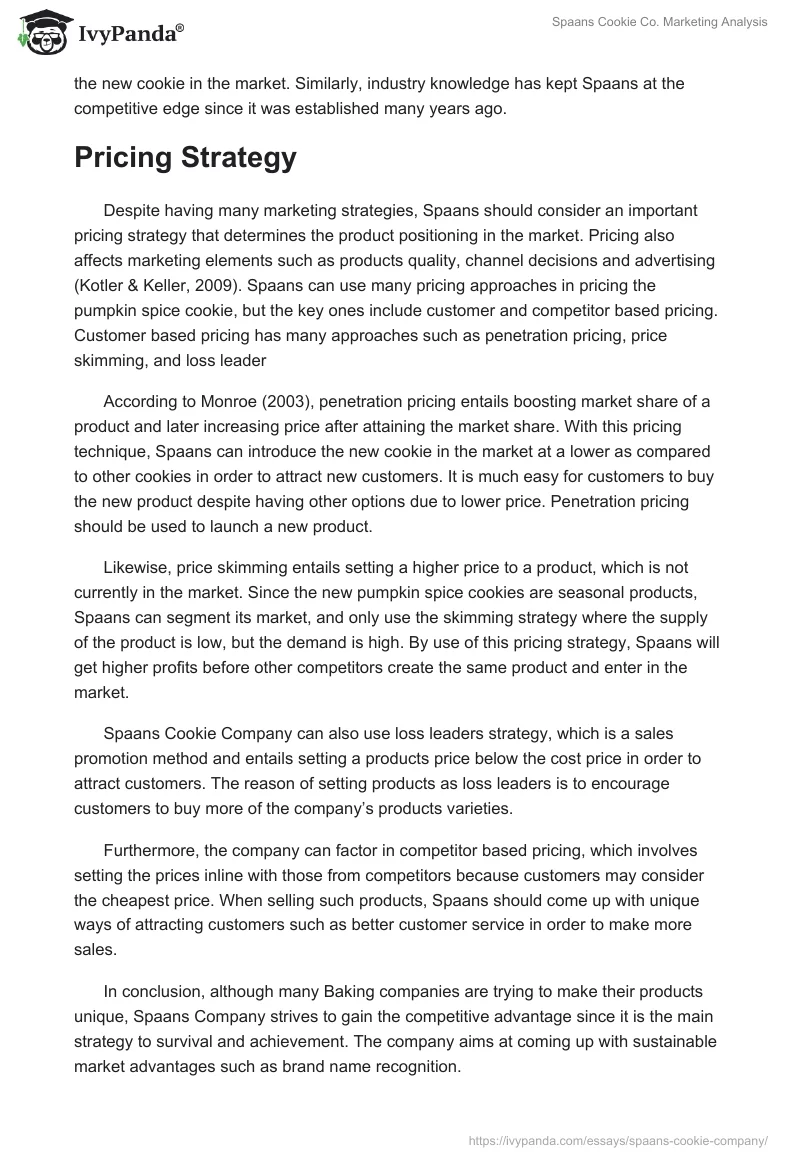 Spaans Cookie Co. Marketing Analysis. Page 2