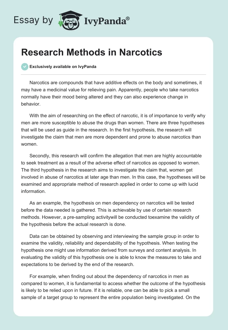 Research Methods in Narcotics. Page 1