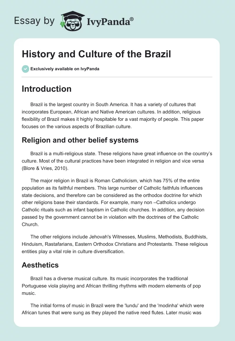 History and Culture of the Brazil. Page 1