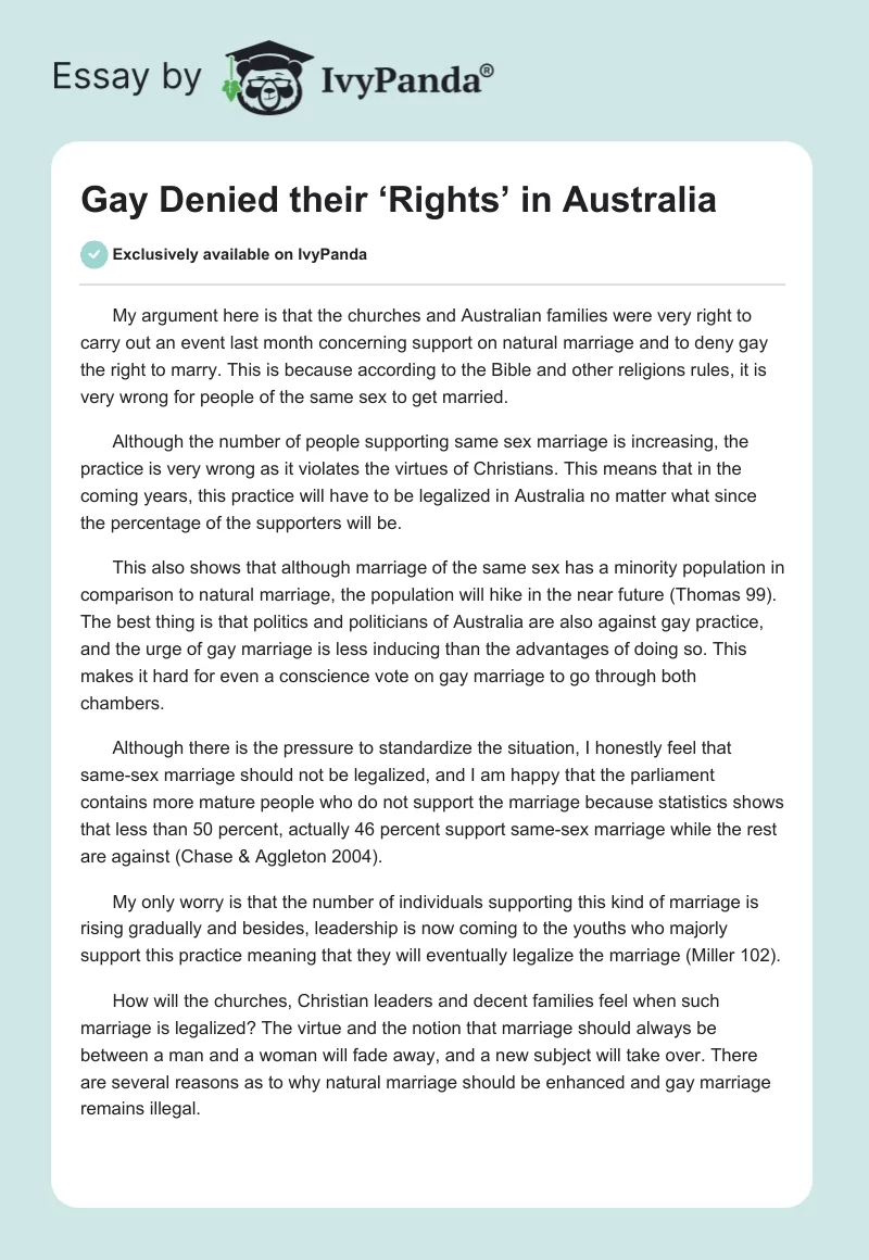 Gay Denied their ‘Rights’ in Australia. Page 1