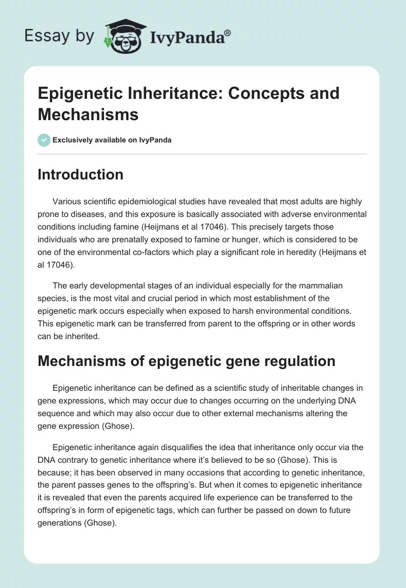 Epigenetic Inheritance: Concepts and Mechanisms. Page 1