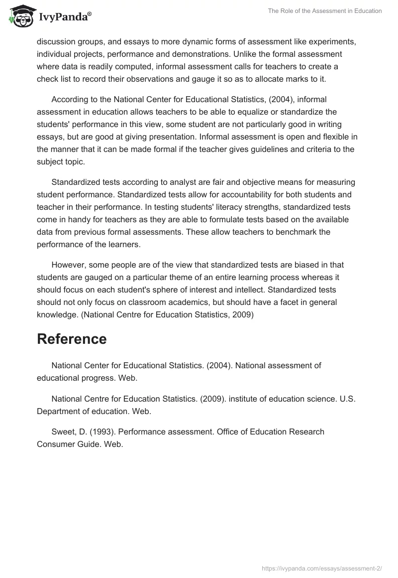 The Role of the Assessment in Education. Page 2