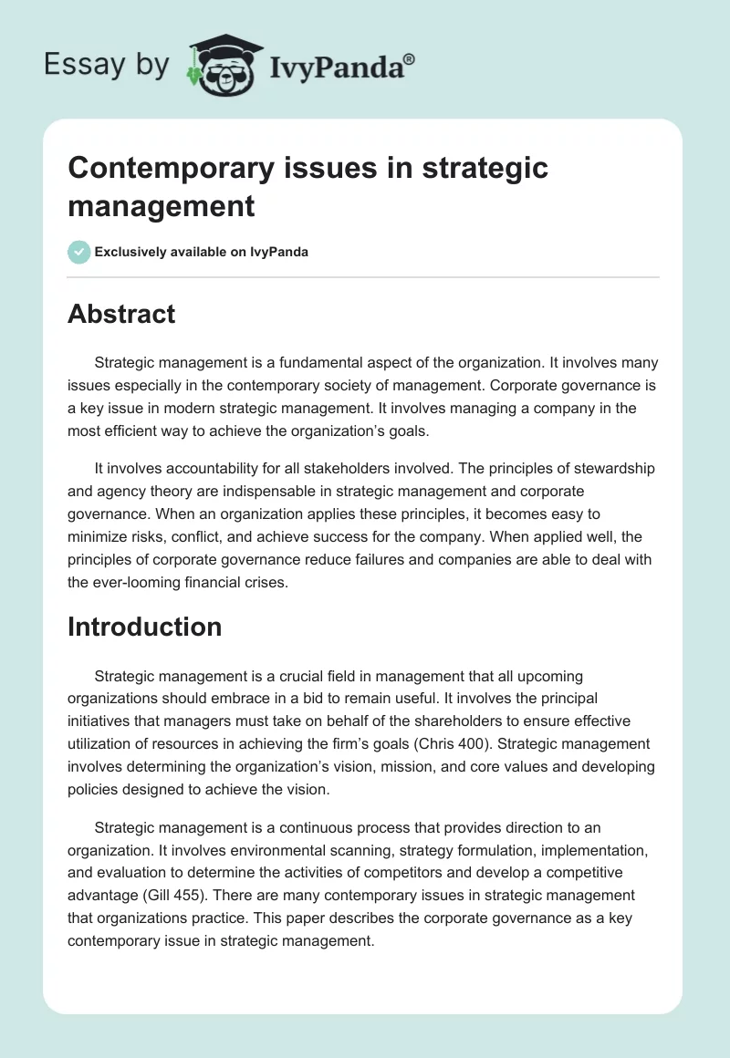 Contemporary issues in strategic management. Page 1