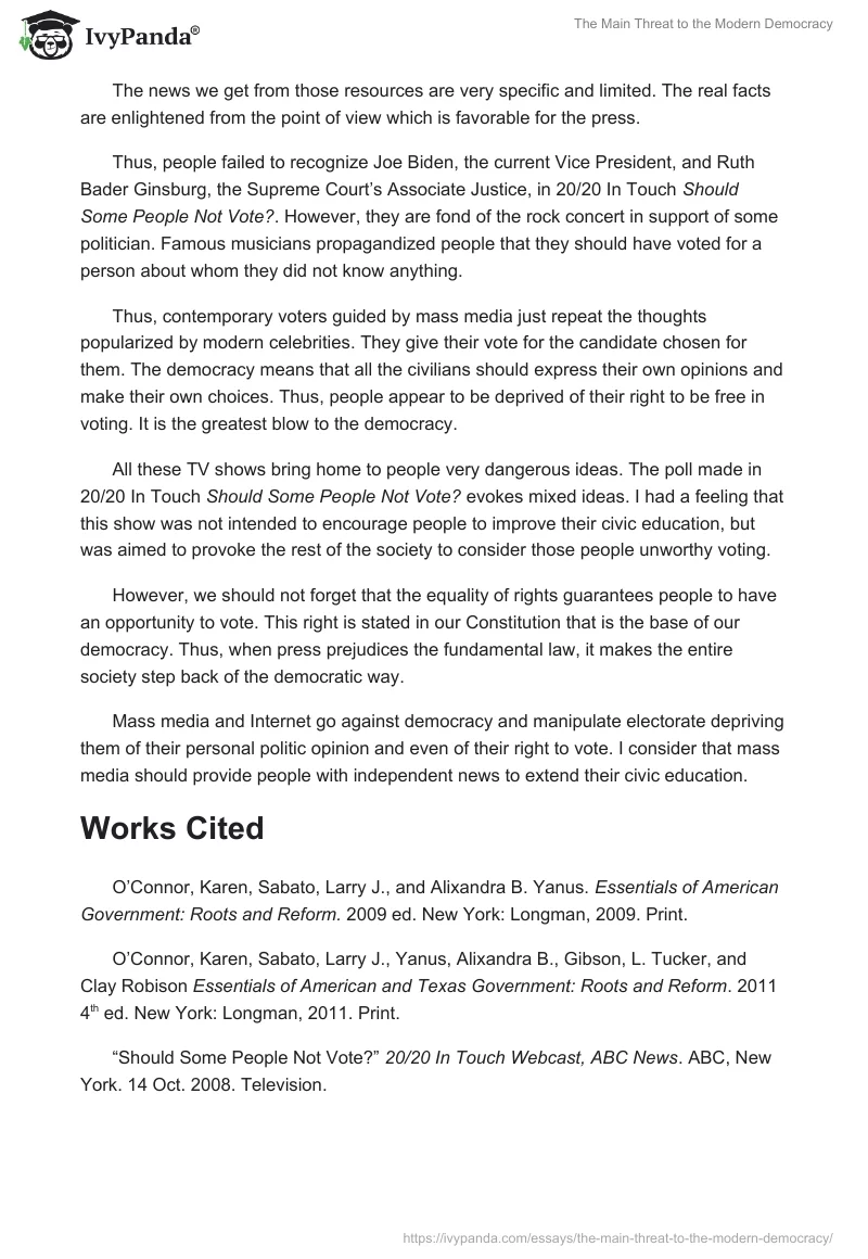 The Main Threat to the Modern Democracy. Page 2