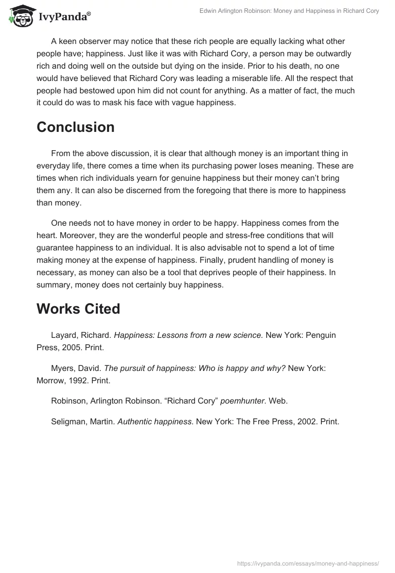 Edwin Arlington Robinson: Money and Happiness in "Richard Cory". Page 4