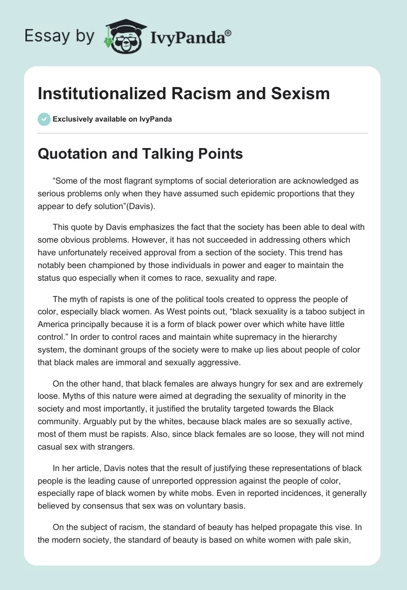 Institutionalized Racism and Sexism. Page 1