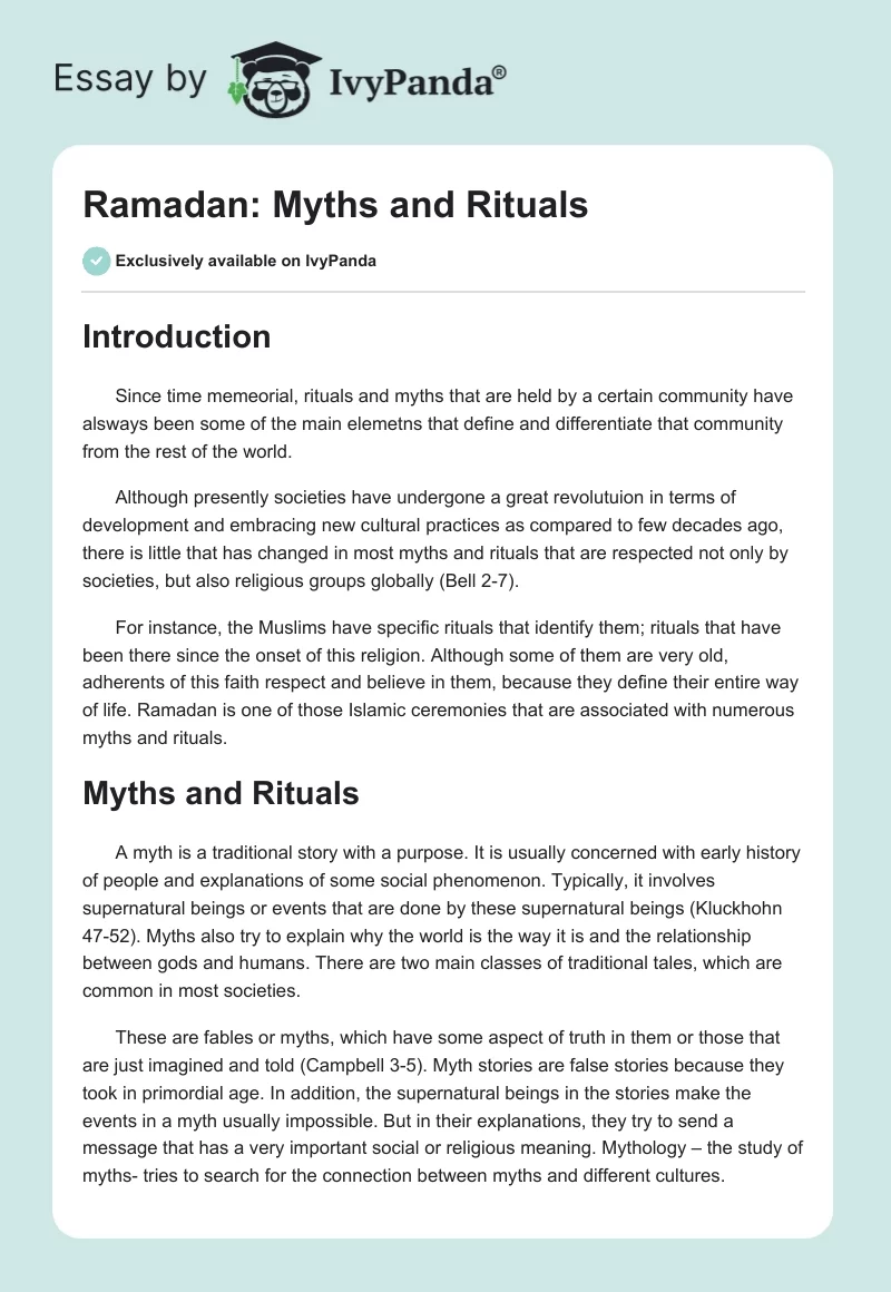 Ramadan: Myths and Rituals. Page 1