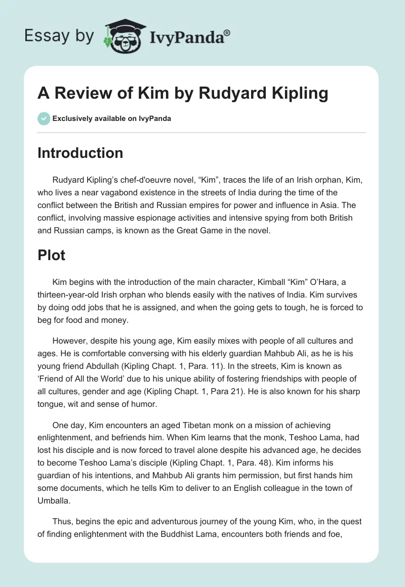 A Review of Kim by Rudyard Kipling. Page 1