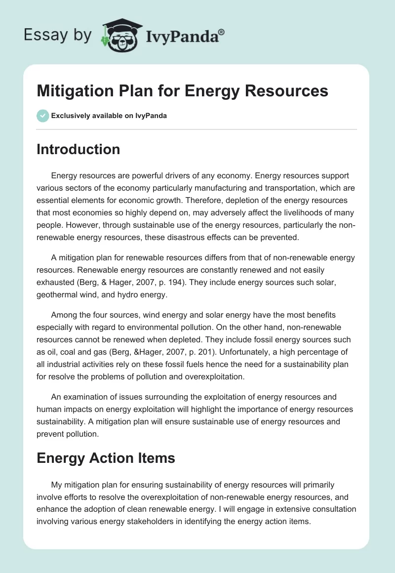 Mitigation Plan for Energy Resources. Page 1