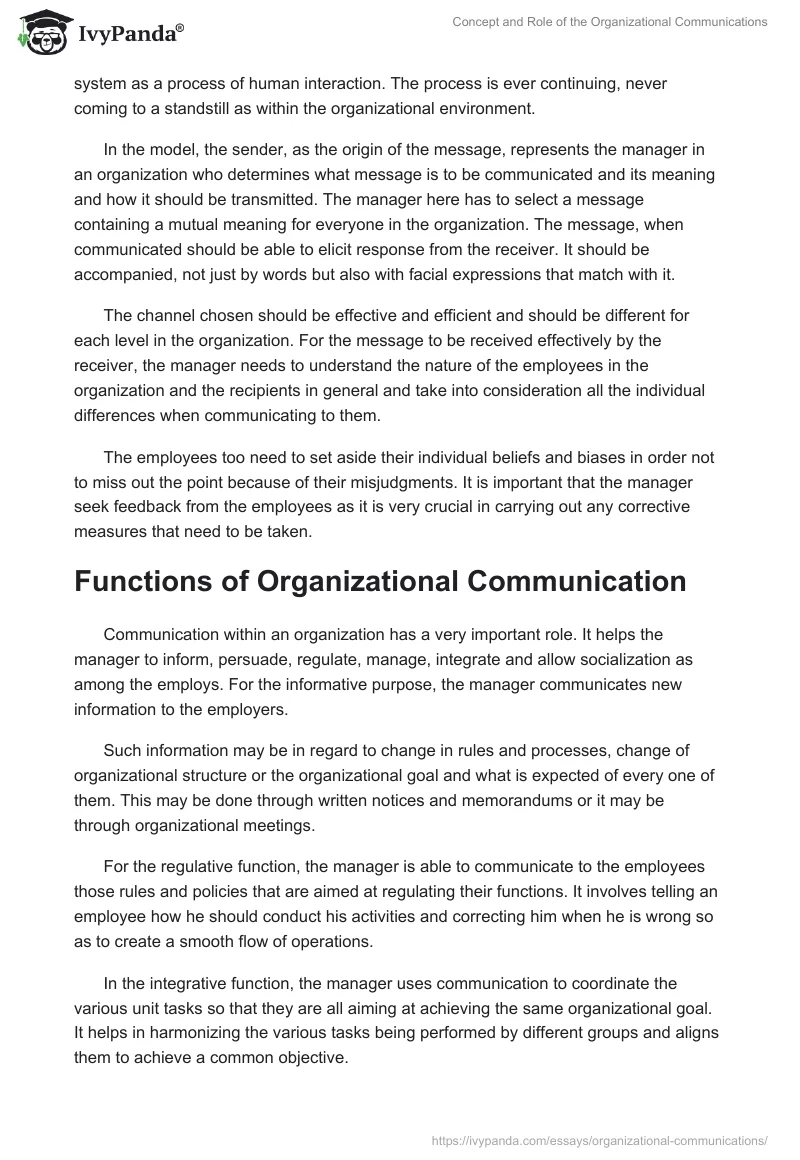 Concept and Role of the Organizational Communications. Page 2