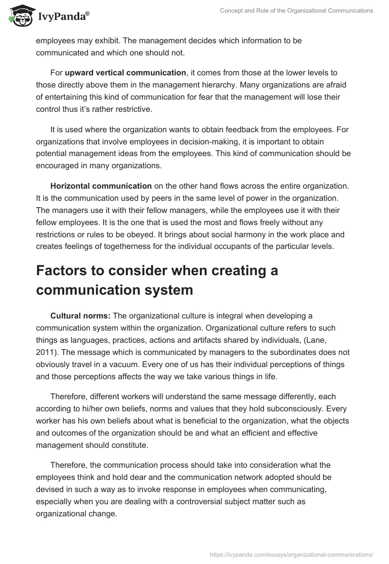 Concept and Role of the Organizational Communications. Page 4