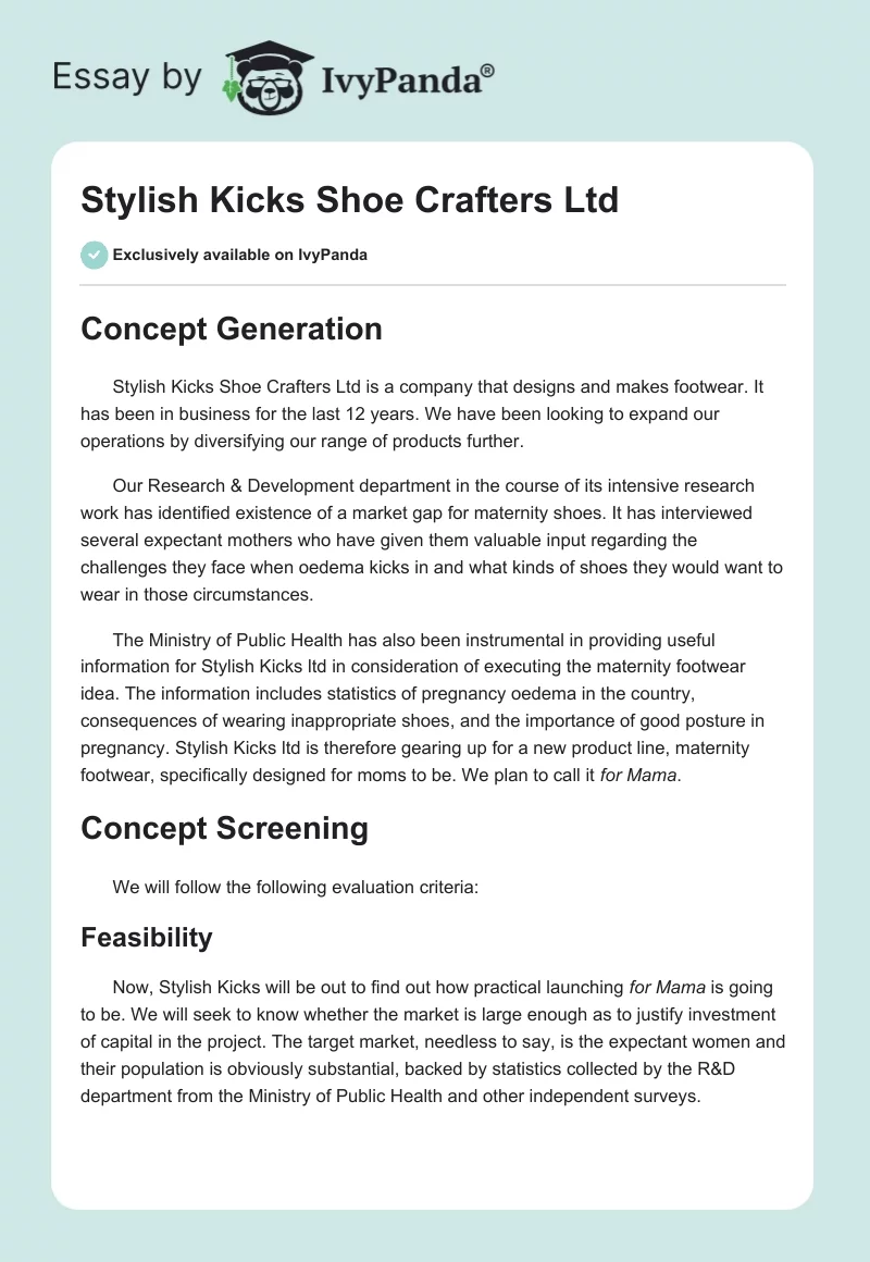 Stylish Kicks Shoe Crafters Ltd - 686 Words