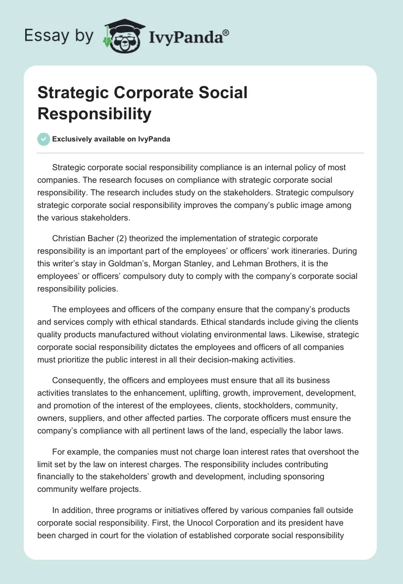 Strategic Corporate Social Responsibility. Page 1