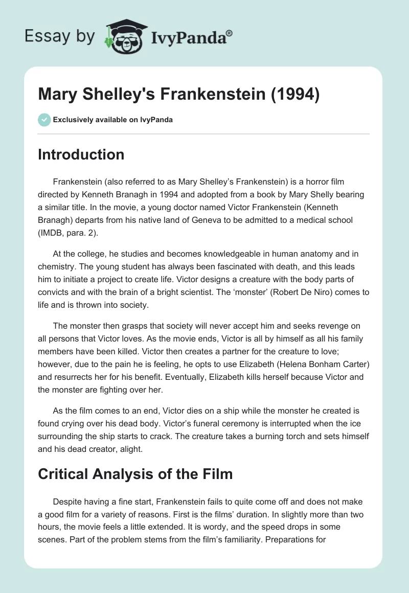 Mary Shelley's "Frankenstein" (1994). Page 1