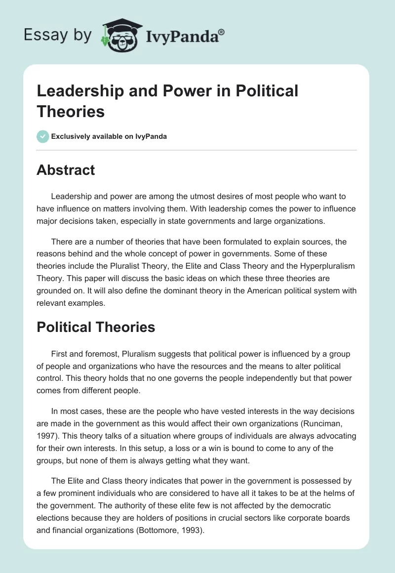 Leadership and Power in Political Theories. Page 1