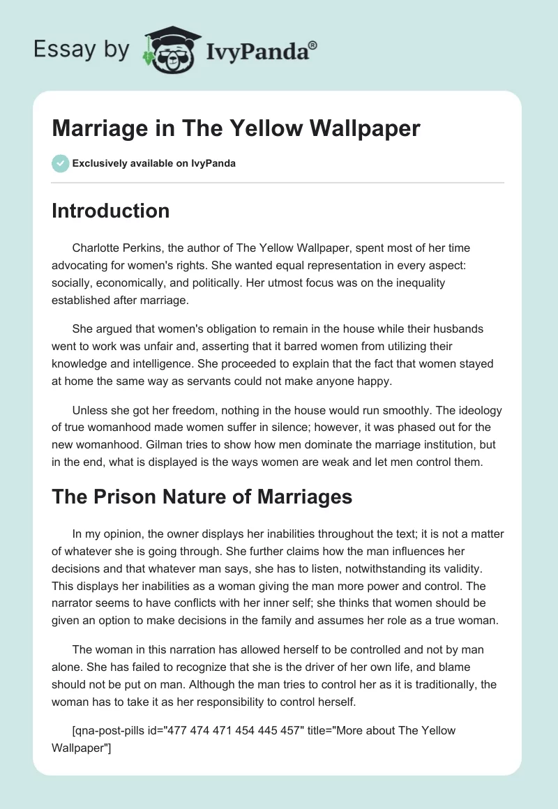 Marriage in The Yellow Wallpaper. Page 1