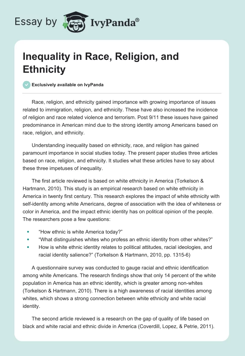Inequality in Race, Religion, and Ethnicity. Page 1