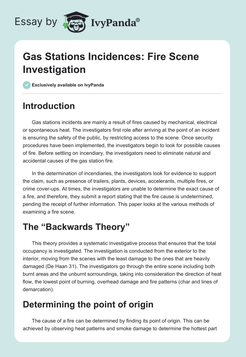 Gas Stations Incidences: Fire Scene Investigation. Page 1