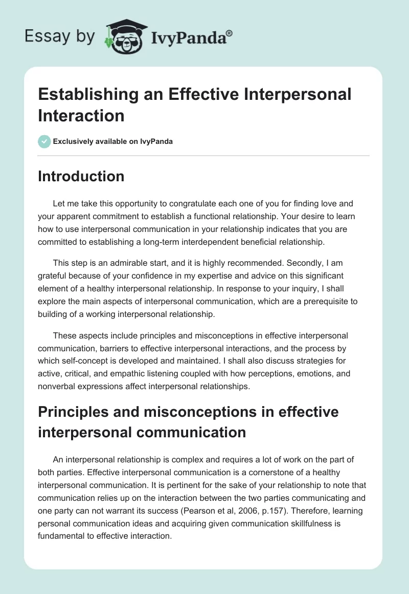 Establishing an Effective Interpersonal Interaction. Page 1