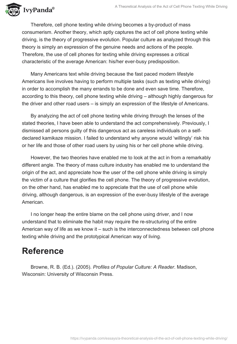 A Theoretical Analysis of the Act of Cell Phone Texting While Driving. Page 2