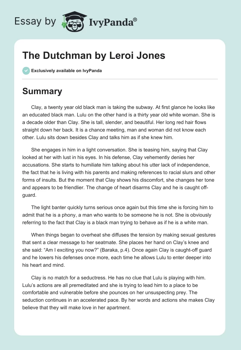 The Dutchman by Leroi Jones. Page 1