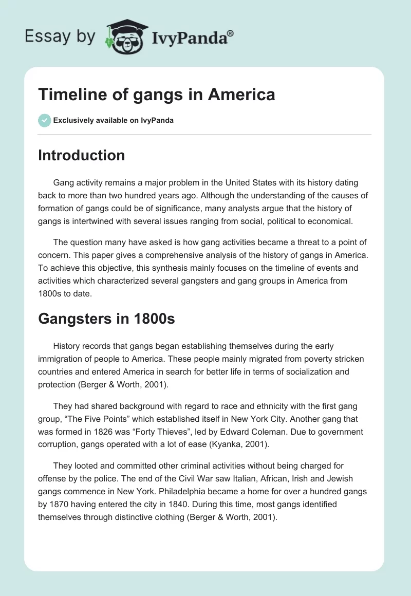 Timeline of gangs in America. Page 1