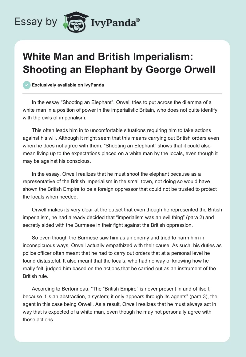 White Man And British Imperialism Shooting An Elephant By George 